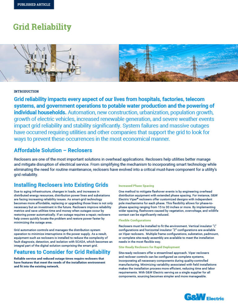 Improving Grid Reliability With Switchgear G W Electric
